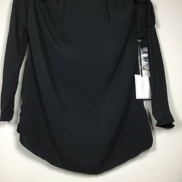 NWT 1State cold shoulder black top with ties long sleeve button back chic sizeXS - Picture 3 of 9